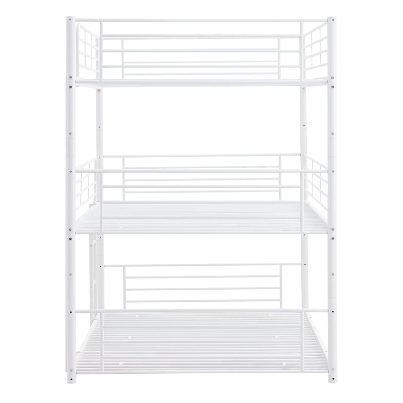 Full-Full-Full Metal  Triple Bed  with Built-in Ladder, Divided into Three Separate Beds,White(OLD SKU:LP000297AAK)