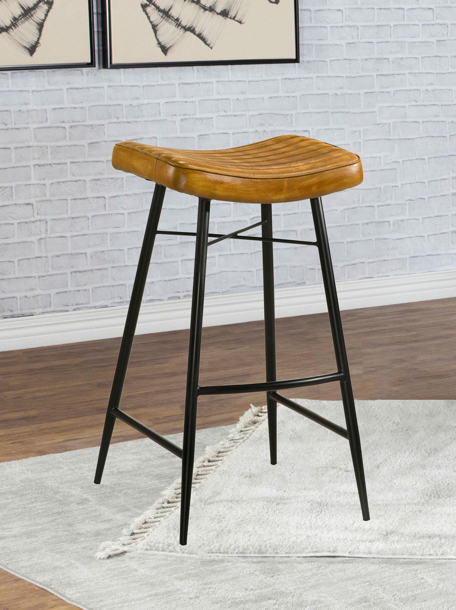 Bayu Leather Upholstered Bar Stool Antique Camel (Set of 2) - Atlantic Fine Furniture Melbourne FL
