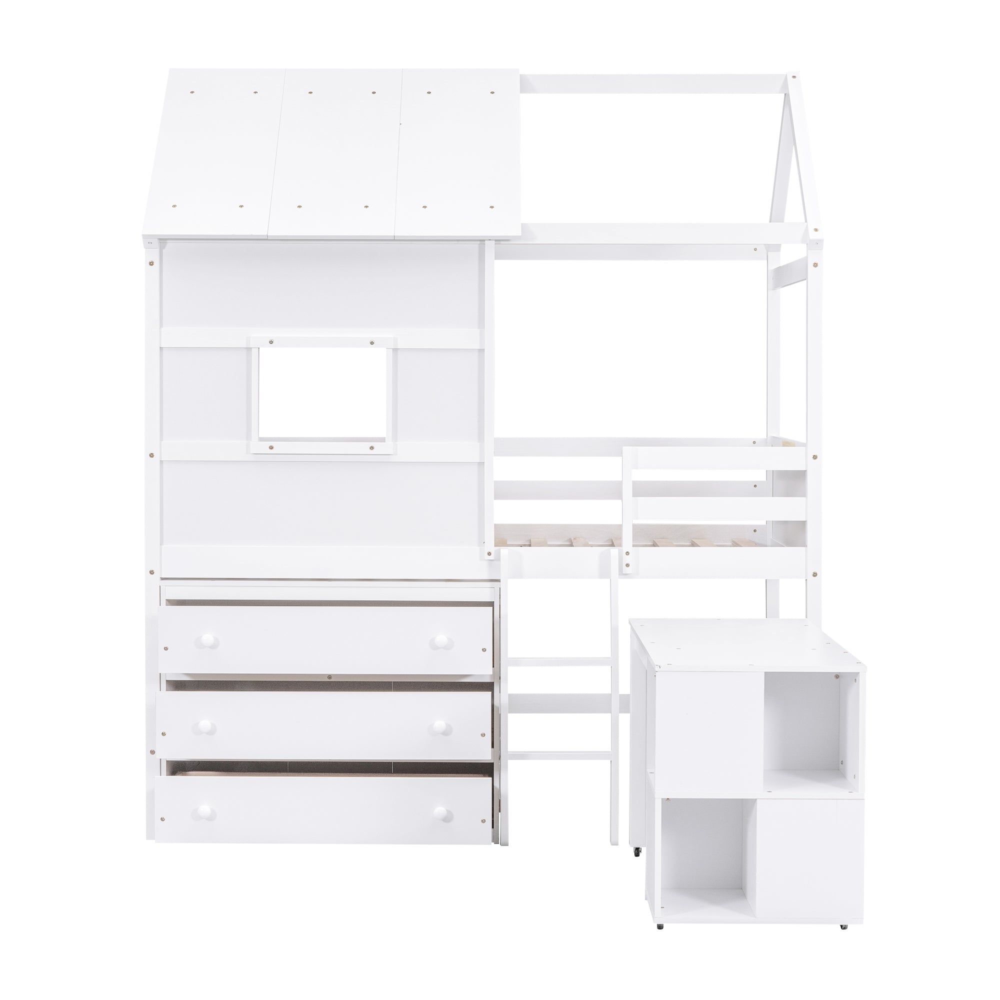 Twin Size House Loft Bed with Storage Desk and 3 Drawer Chest, White - Atlantic Fine Furniture Melbourne FL