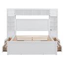 Queen Size Wooden Bed With All-in-One Cabinet, Shelf and Sockets, White
