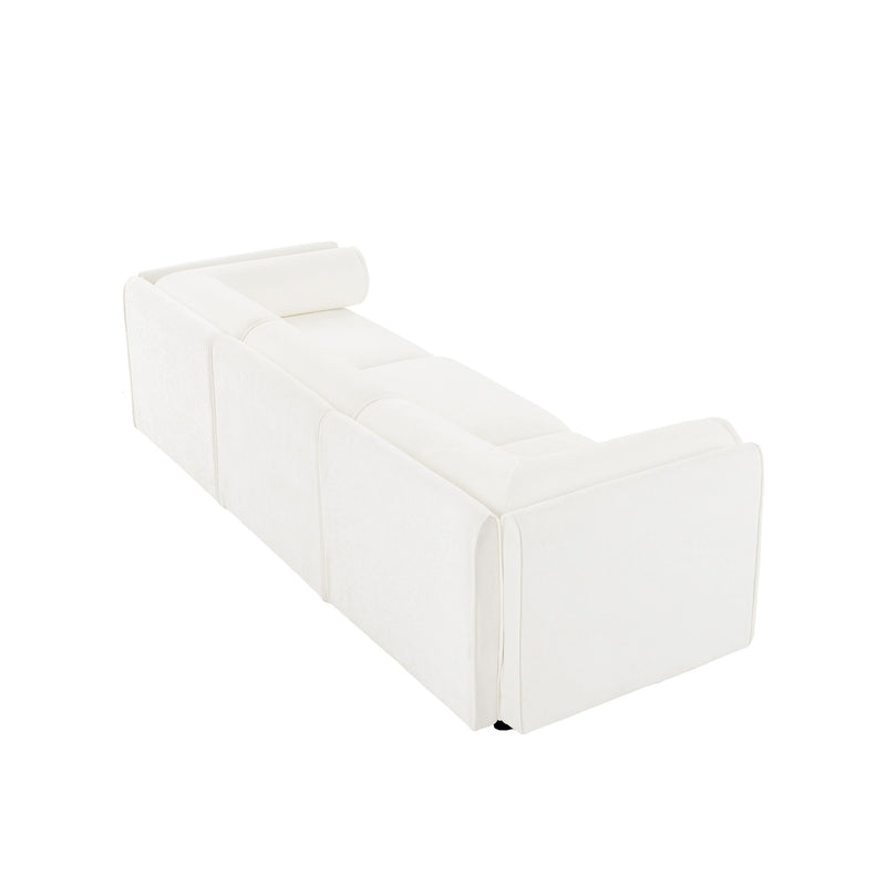 Stylish Chenille Sofa With Storage Seat And Cylindrical Backrest