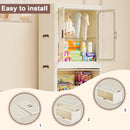 Portable Wardrobe Closet Storage Organizer With Magnetic Doors And Hanging Rod - Cream White