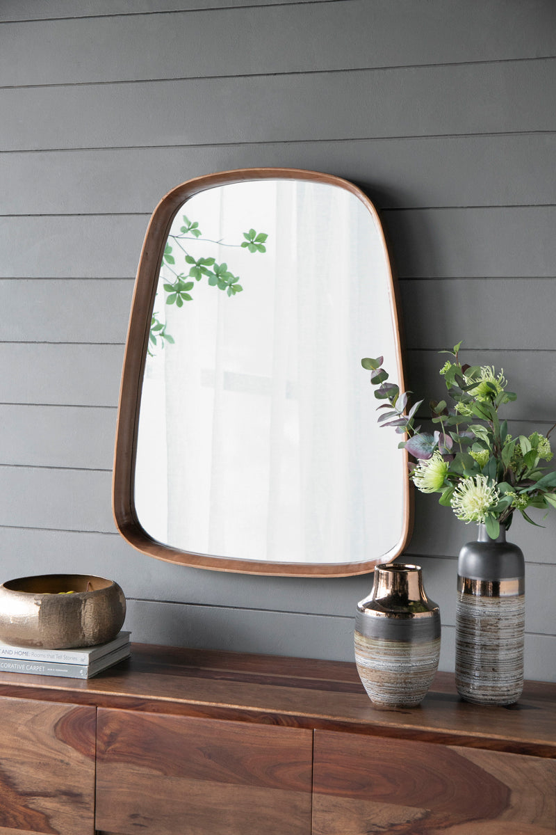 Irrgeular Mirror With Wood Frame, Wall Mirror For Living Room, Bathroom Entryway - Brown