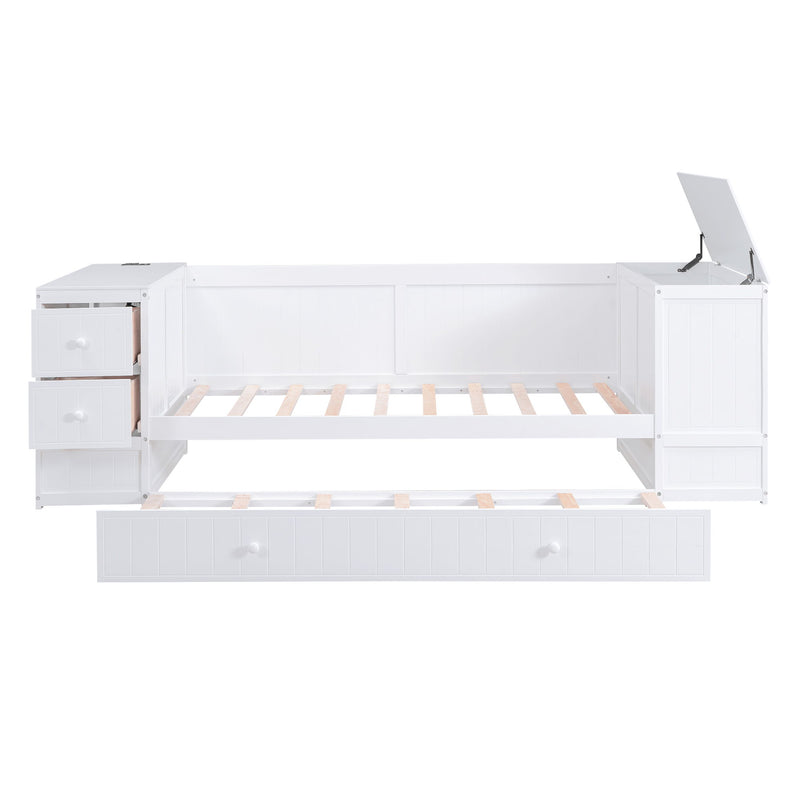 Daybed With Storage Arms, Trundle And Charging Station