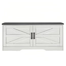 2 Tier Shoe Bench With Padded Seat, 2 Barn Doors And Adjustable Shelves, For Entryway And Living Room - White