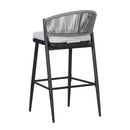 Outdoor Bar Height Metal Frame Counter Stools With Scallop Shaped Backrest & Water Resistant Cushions
