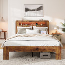 Wood Platform Bed Frame With Storage LED Light Headboard & USB