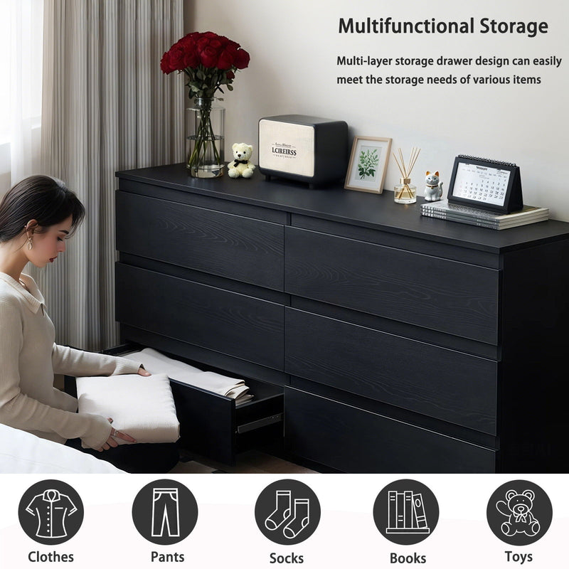 6 Drawer Dresser With Spacious Countertop And Concealed Handles