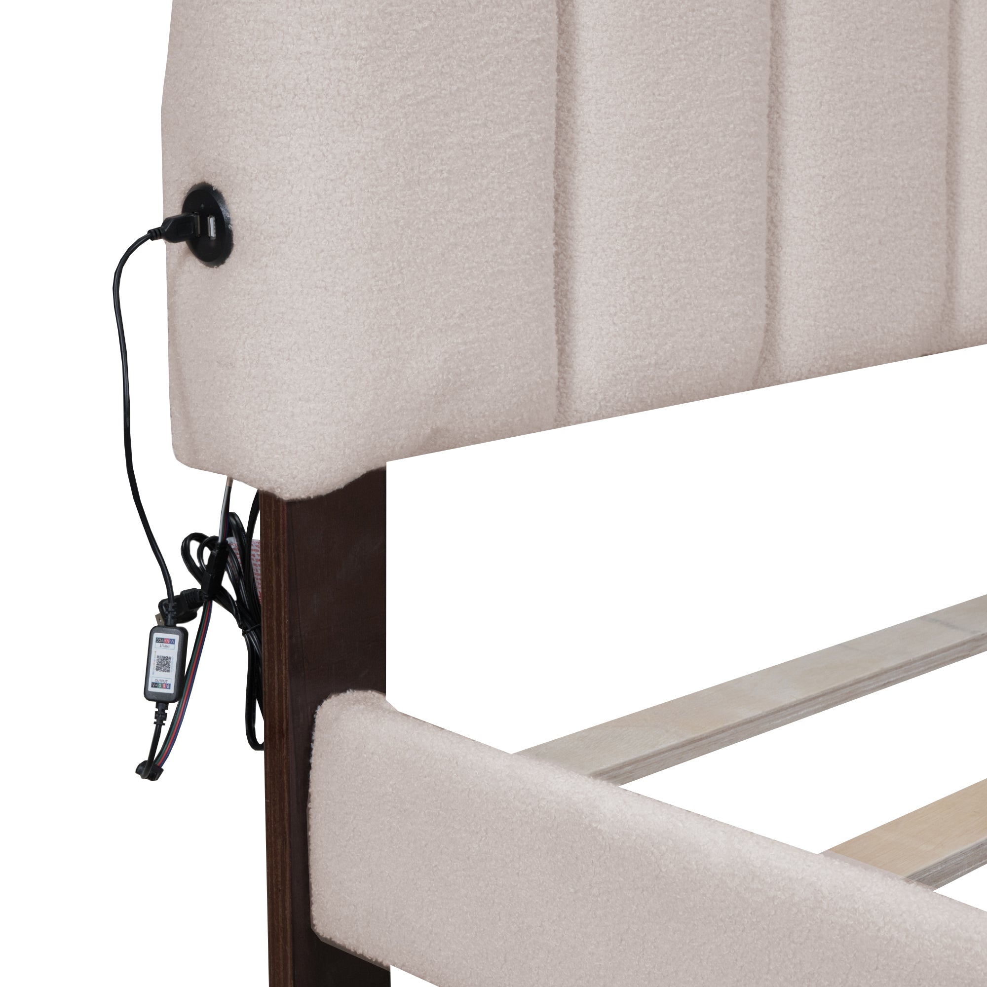 Teddy Fleece Queen Size Upholstered Platform Bed with Drawer, Beige - Atlantic Fine Furniture Melbourne FL