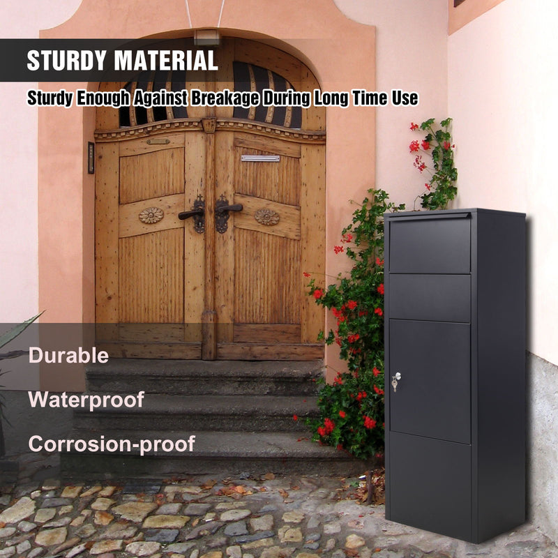 Large Package Delivery Parcel Mail Drop Box With Lockable Storage Compartment Heavy Duty Weatherproof For Express Mail Delivery For Home & Business Use - Black