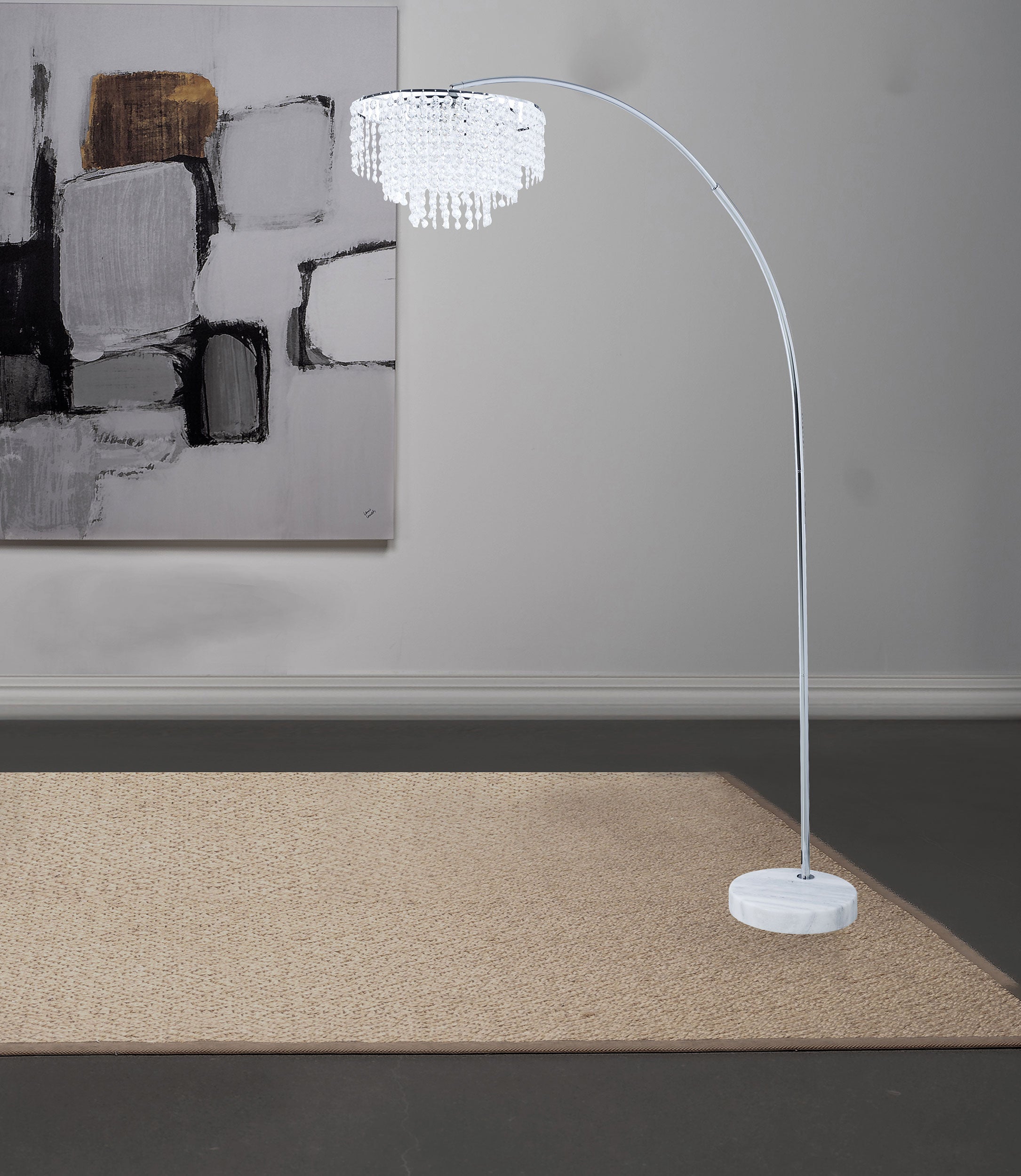 Shirley 86-inch Hanging Crystal Arc Metal Floor Lamp Chrome — view 2