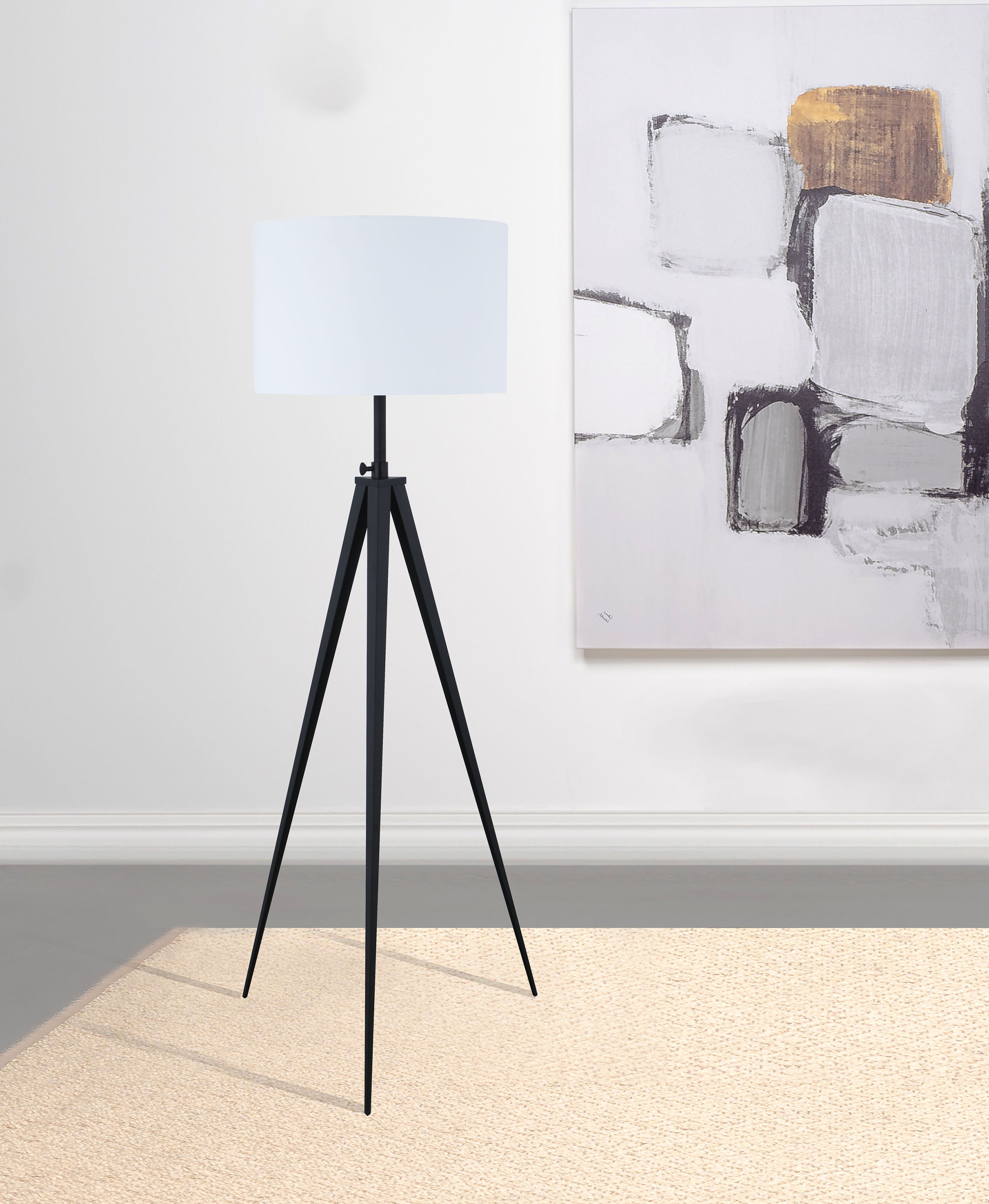 Harrington 60-inch Drum Shade Metal Tripod Floor Lamp Black — view 2