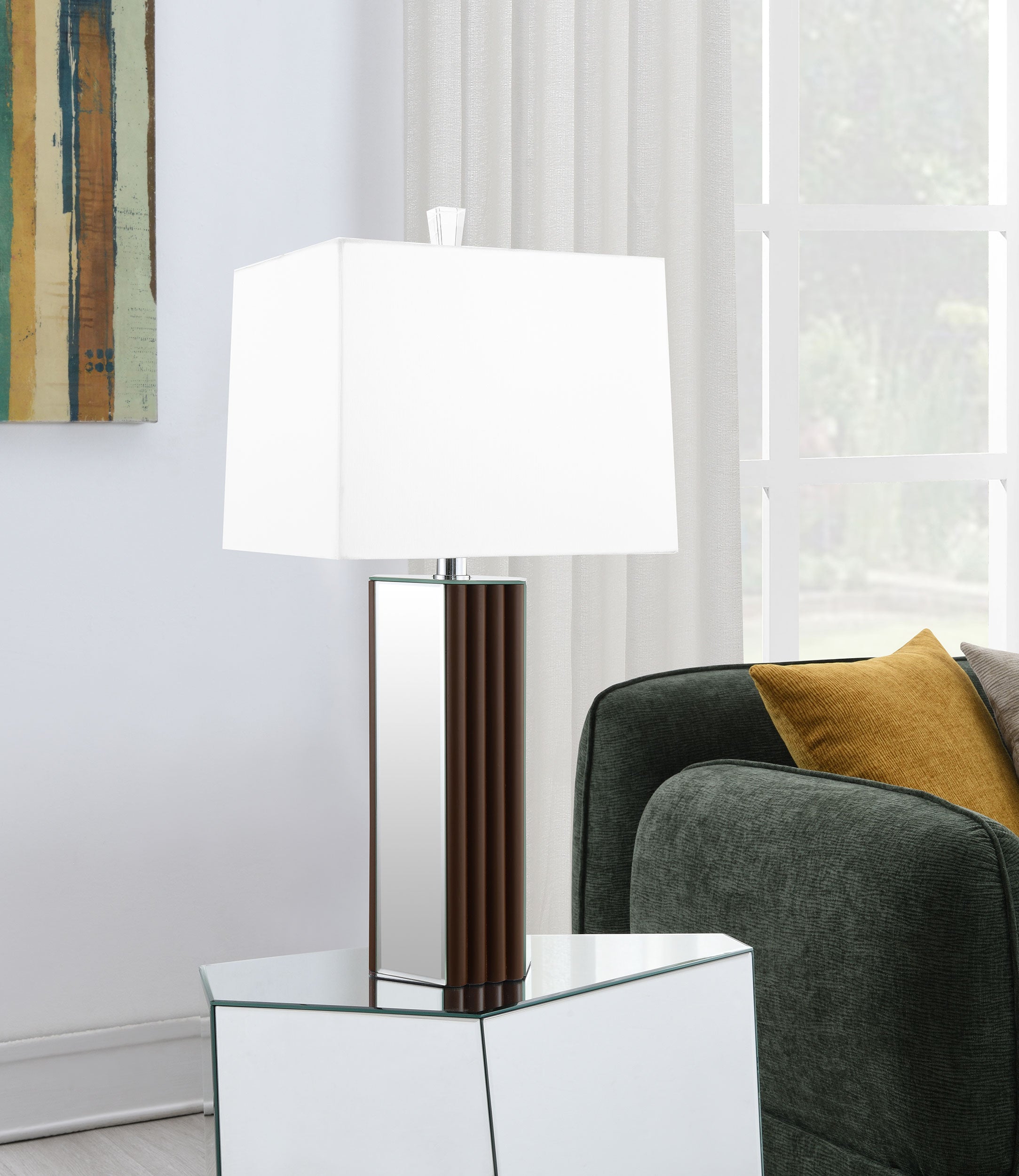 Elena 30-inch Square Tapered Mirrored Table Lamp Brown — view 2
