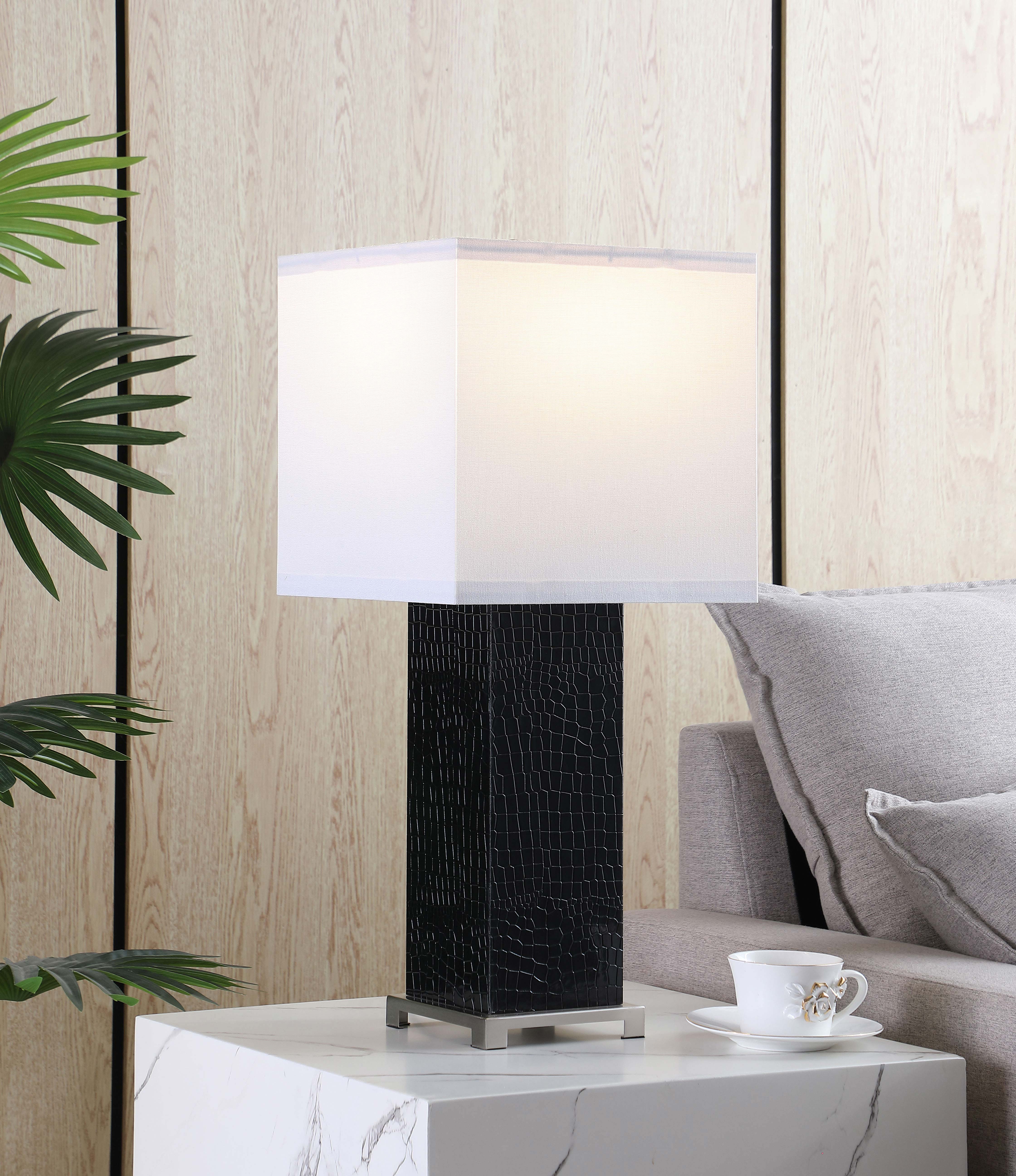 Bridle 25-inch Square Shade Faux Crocodile Table Lamp Black — view 2