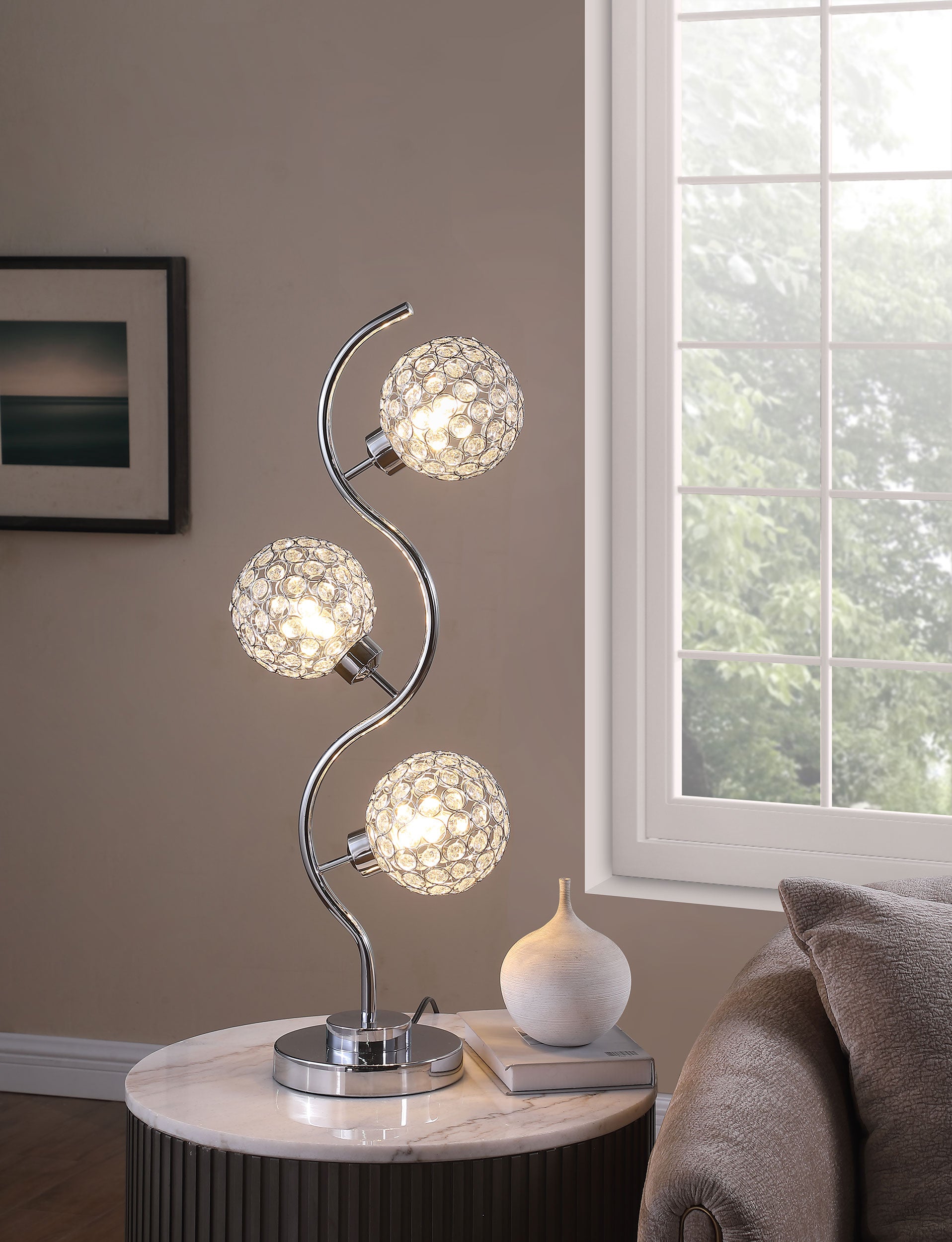 Amberley 33-inch 3-light Curvy Metal Table Lamp Silver — view 2