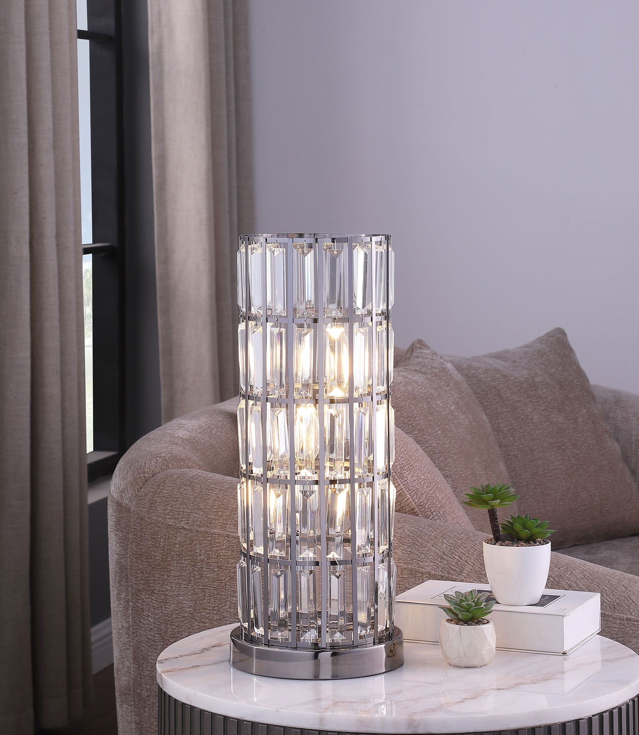 Wanda 20-inch Crystal Shade Bedside Table Lamp Black — view 2