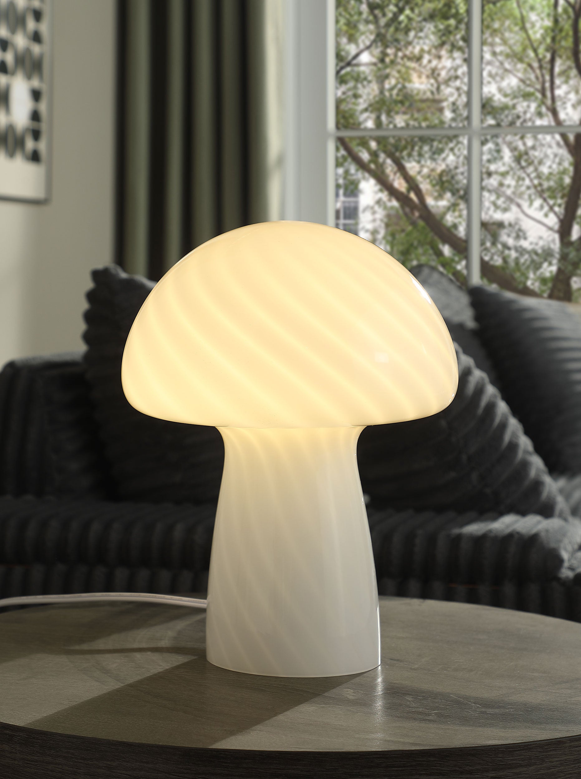 Kanaby Mushroom Shaped Glass Bedside Table Lamp White — view 2