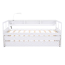 Twin XL Wood Daybed with 2 Trundles, 3 Storage Cubbies, 1 Light for Free and USB Charging Design, White