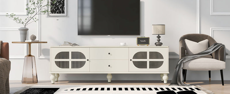 Modern TV Stand For TVs Up To 75" With Fluted Glass Doors