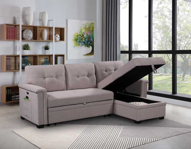 Ashlyn - Reversible Sleeper Sectional Sofa With Storage Chaise, USB Charging Ports And Pocket