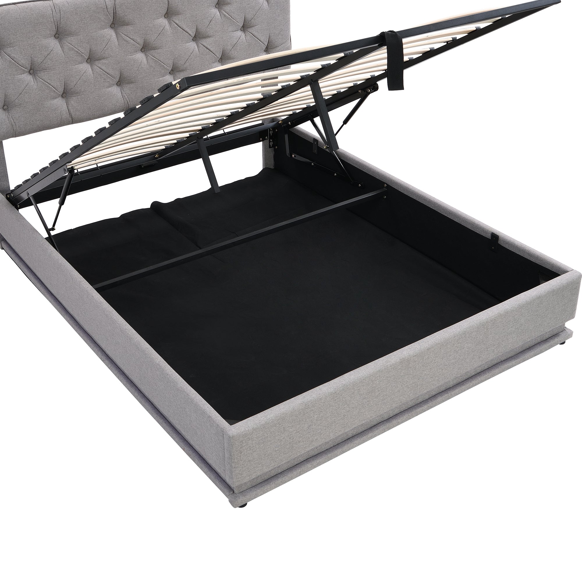 Queen Size Upholstered Bed with Hydraulic Storage System and LED Light, Modern Platform Bed with Button-tufted Design Headboard, Gray - Atlantic Fine Furniture Melbourne FL
