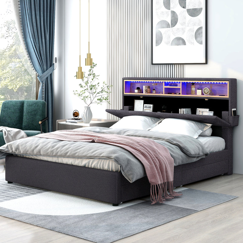 Headboard with drawers attached sales