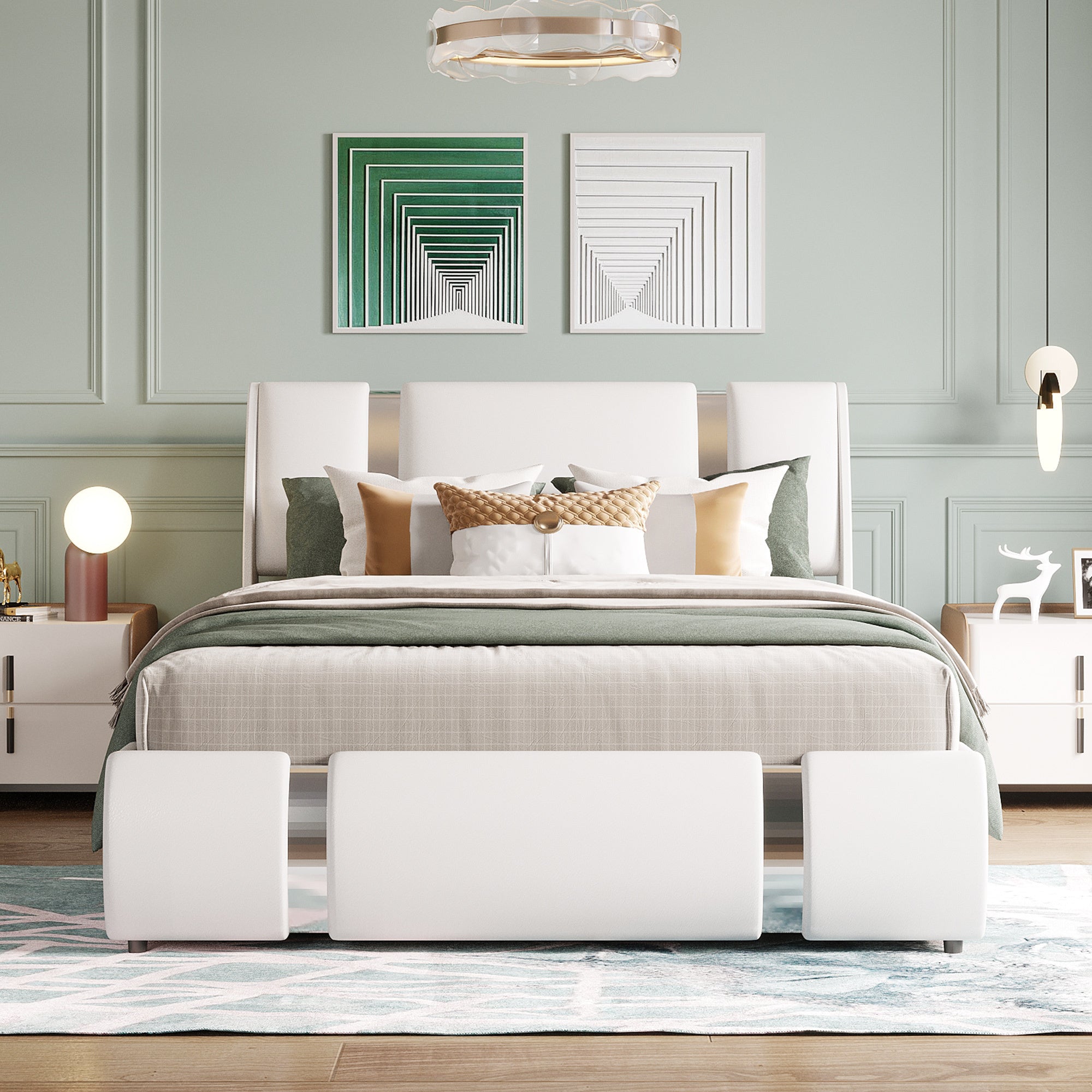 Full Size Upholstered Faux Leather Platform bed with a Hydraulic Storage System, White - Atlantic Fine Furniture Melbourne FL