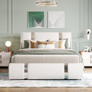 Full Size Upholstered Faux Leather Platform bed with a Hydraulic Storage System, White
