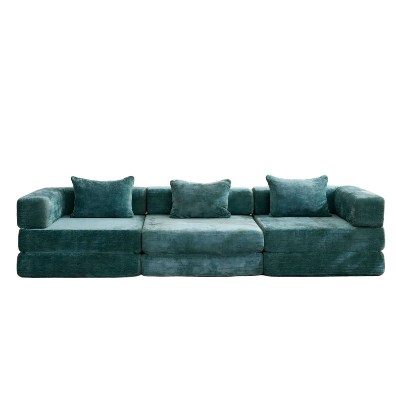 Convertible Floor Sofa Bed With Fixed Shape Frame, Boneless Modular Sectional Sofa, For Living Room - Dark Green