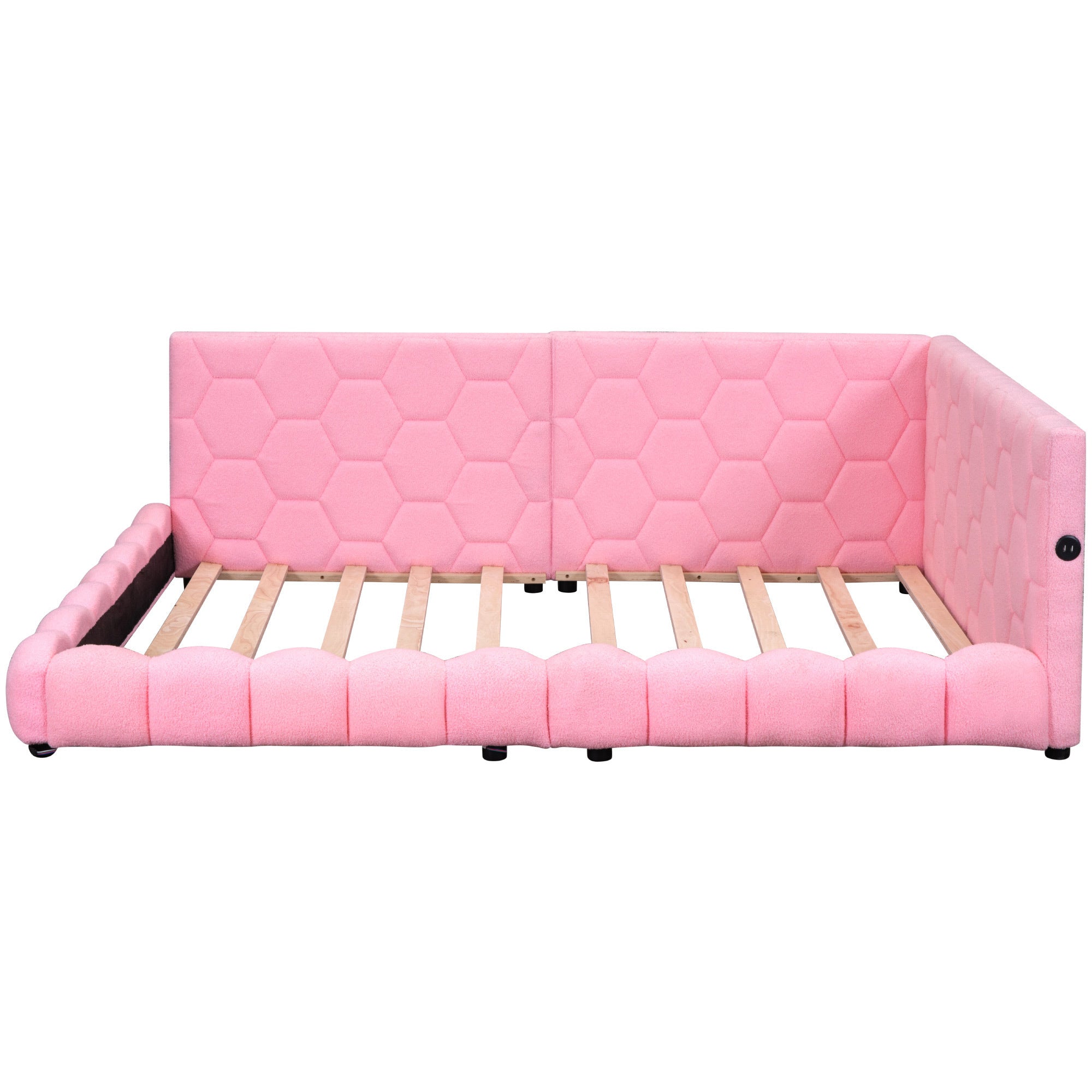 Upholstered Full Size platform bed with USB Ports and LED belt, Pink - Atlantic Fine Furniture Melbourne FL