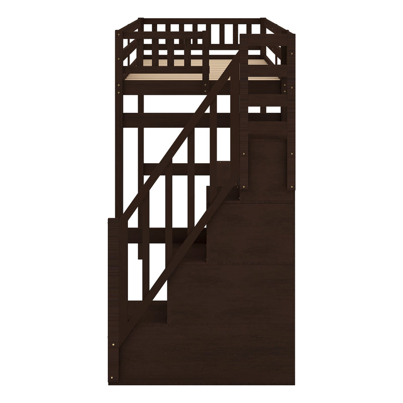 Twin Size Loft Bed with Storage Staircase and Built-in Desk, Espresso (Old SKU:GX000903AAP)