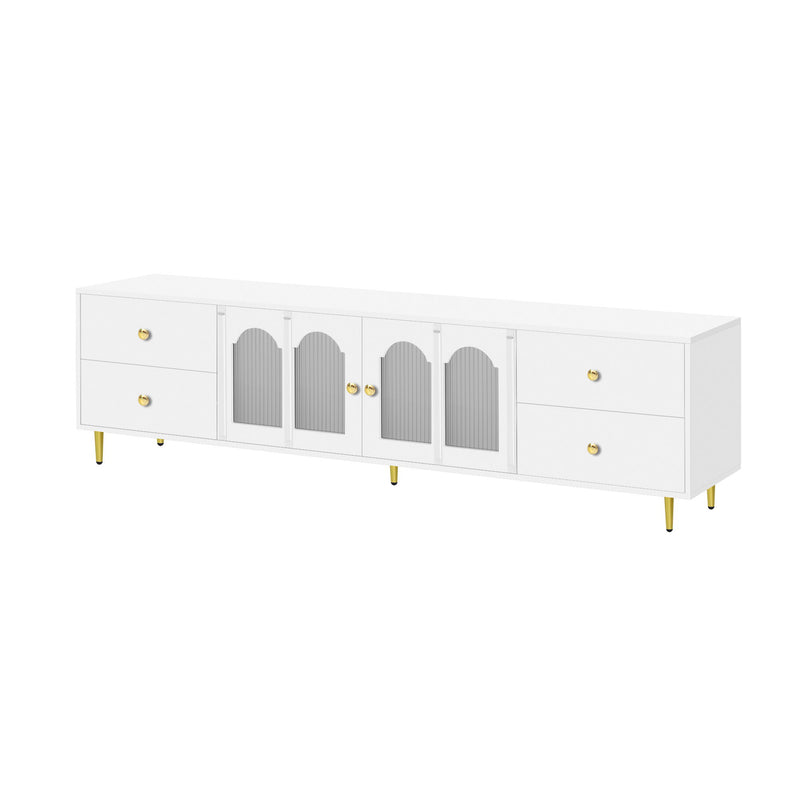 Modern TV Stand With Glass Door, 4 Drawers And 2 Cabinets