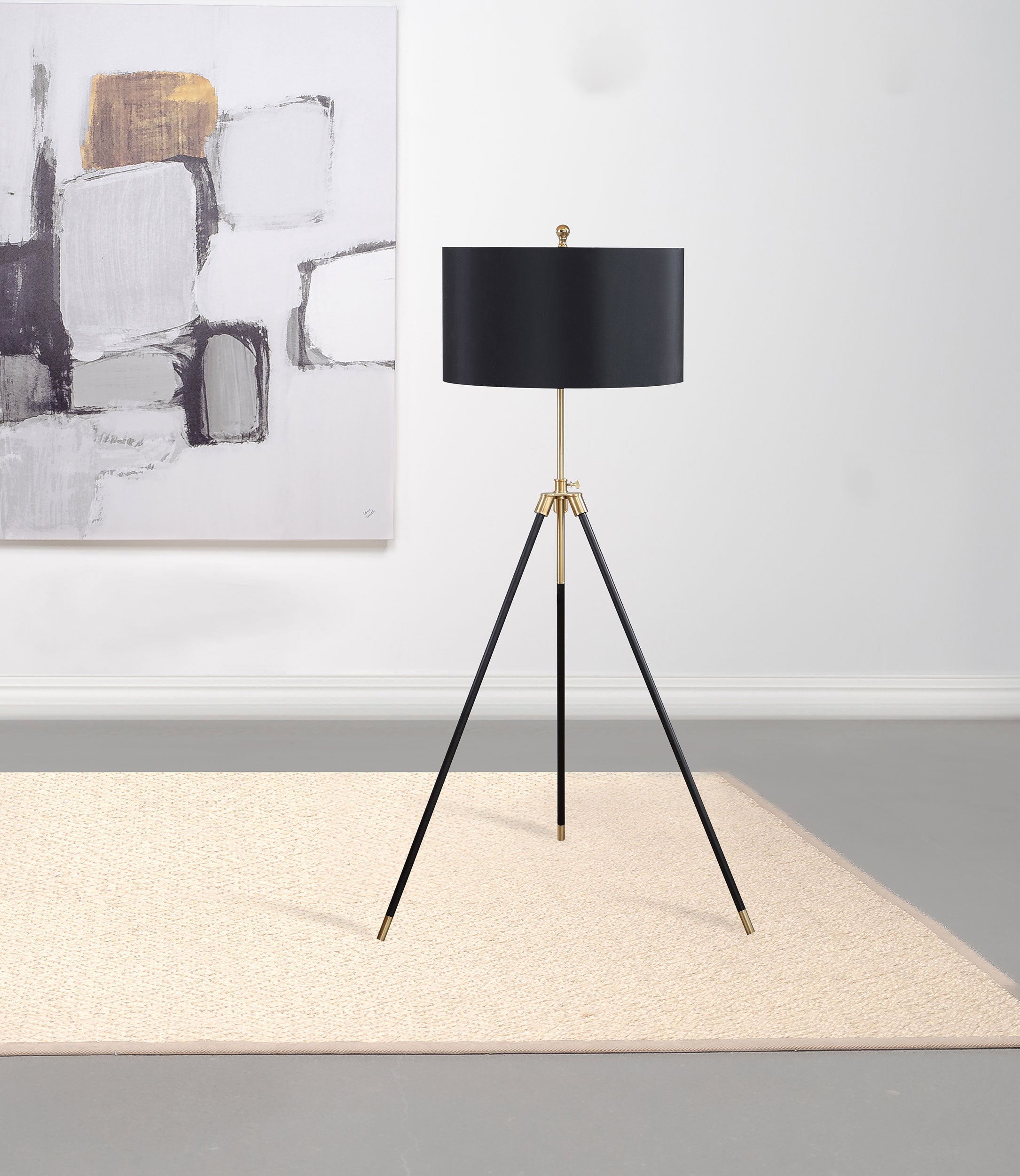 Zabka 63-inch Drum Shade Metal Tripod Floor Lamp Black — view 2