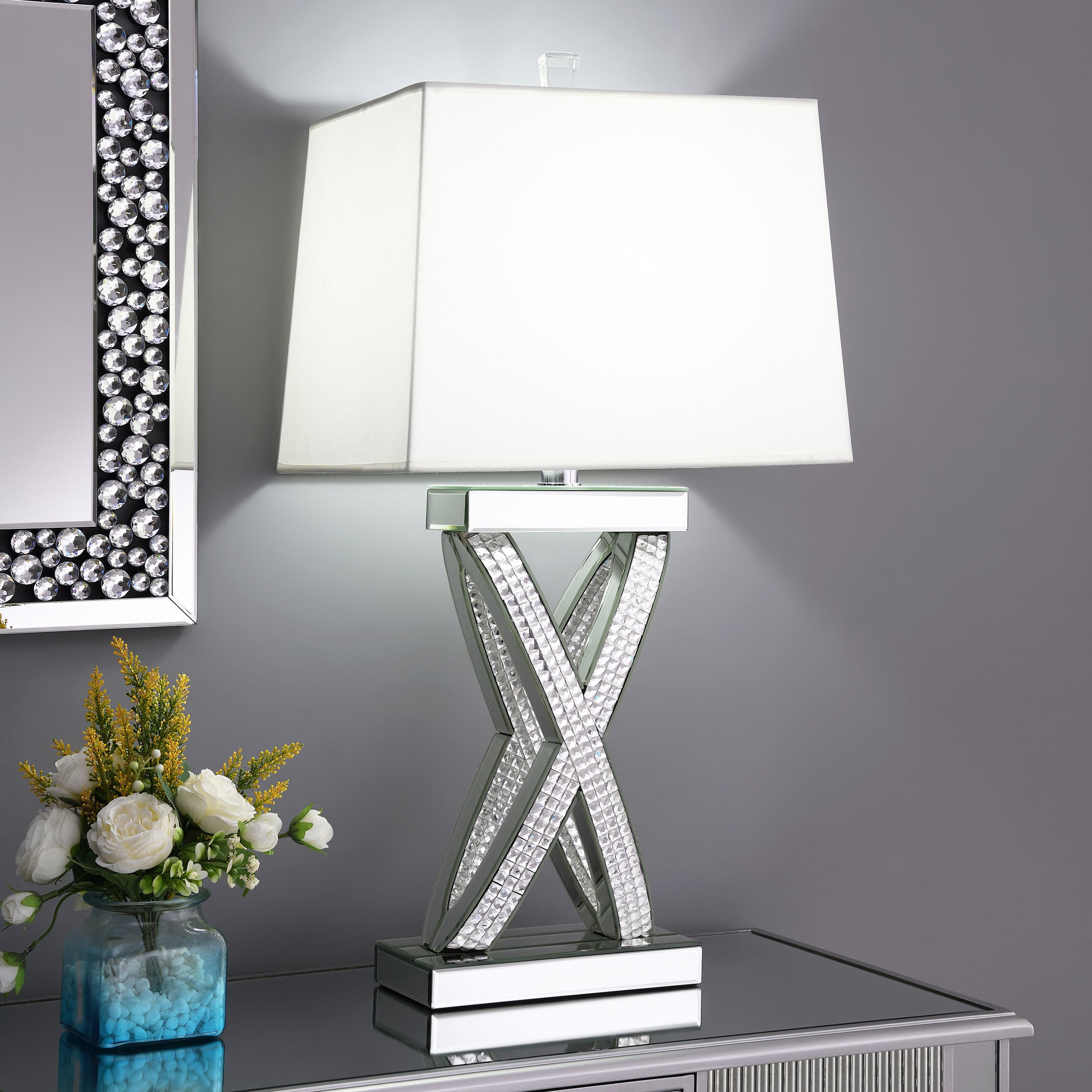 Dominick 31-inch Tapered Mirrored Acrylic Table Lamp Silver — view 2
