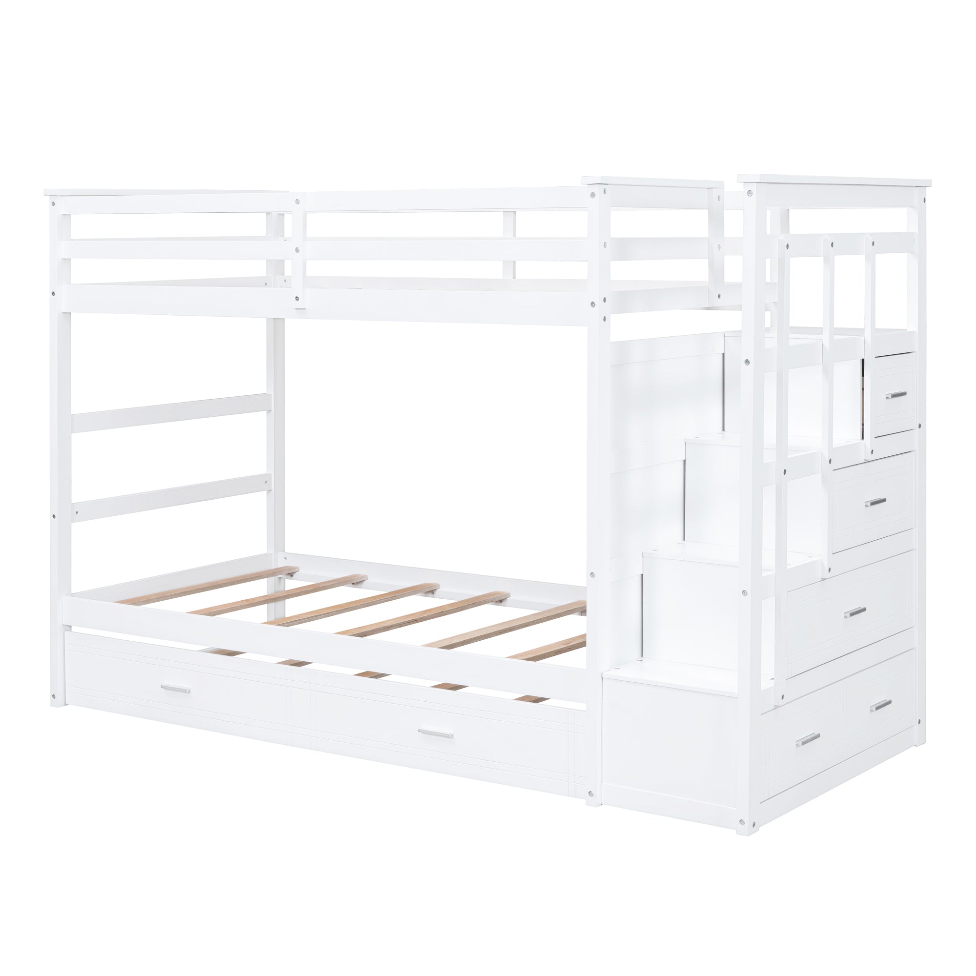 Twin Over Twin Bunk Bed with Trundle and Staircase,White(OLD SKU:LT000068AAK) - Atlantic Fine Furniture Melbourne FL