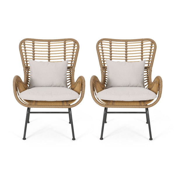 Outdoor Rattan Accent Chair With Metal Legs - Brown