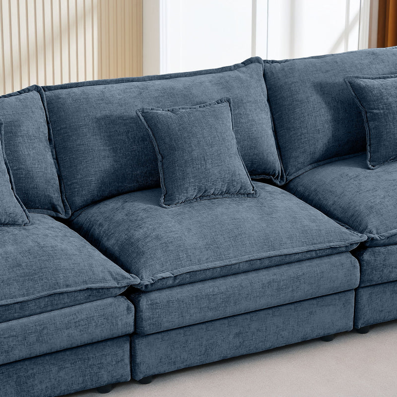 Modular Sectional Sofa L-Shaped Couch With Movable Ottoman - Blue