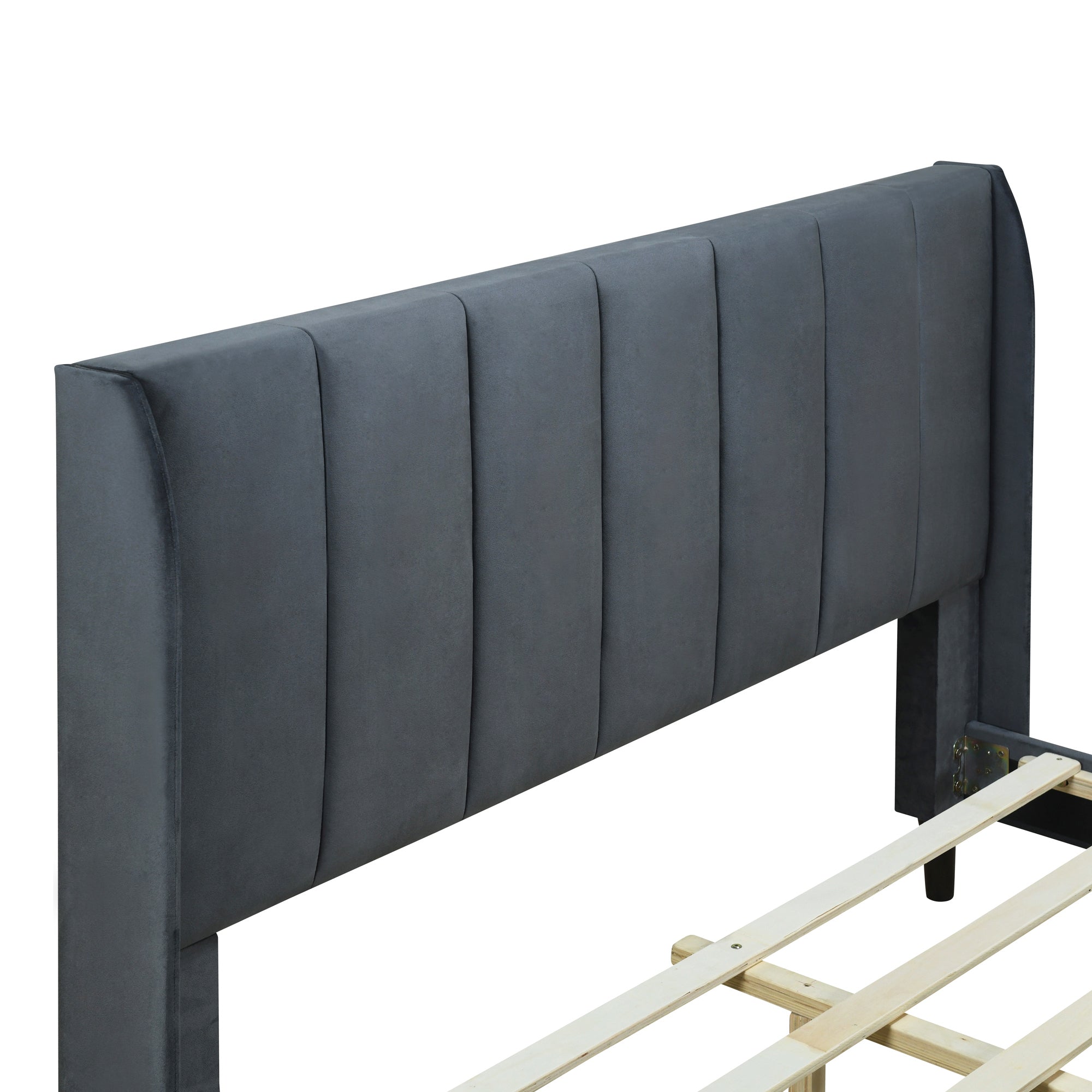 Queen Size Upholstered Platform Bed, Velvet, Gray - Atlantic Fine Furniture Melbourne FL
