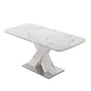 Modern Square Dining Table, Stretchable, with Printed White Marble Table Top+MDF X-Shape Table Leg with Metal Base