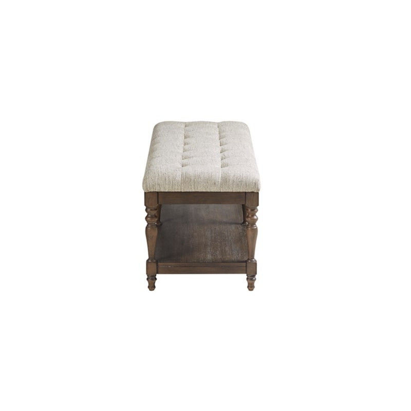 Highland - Tufted Accent Bench With Shelf Upholstered Seat - Ivory