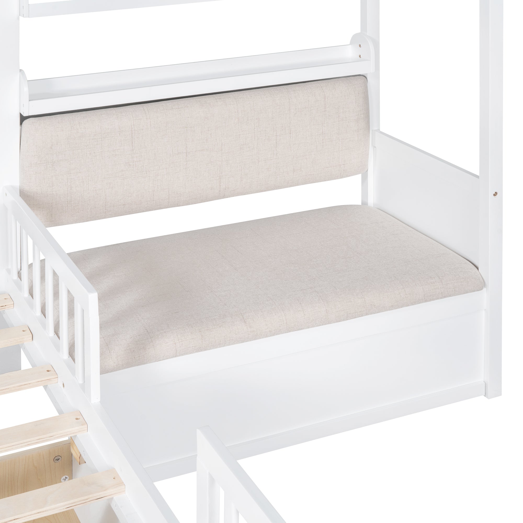 Twin Size House Bed with Sofa, Kids Platform Bed with Two Drawers and Storage Shelf, White - Atlantic Fine Furniture Melbourne FL