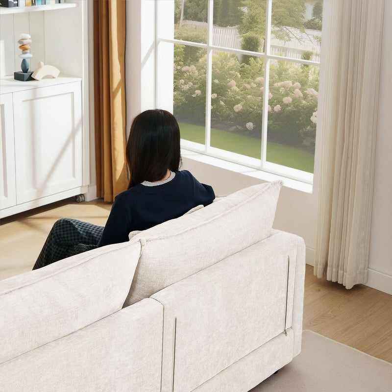 Modular Sectional Sofa Set With Movable Ottoman - Beige