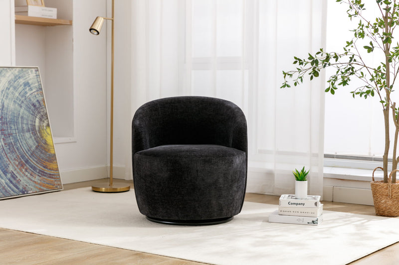 Chenille Fabric Swivel Accent Armchair Barrel Chair With Powder Coating Metal Ring