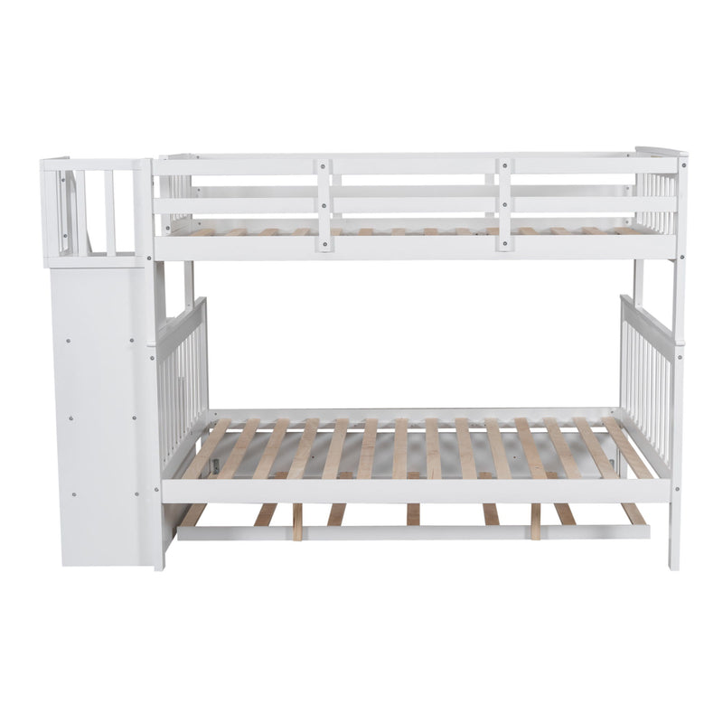 Stairway Bunk Bed With Twin Size Trundle, Storage And Guard Rail For Bedroom, Dorm