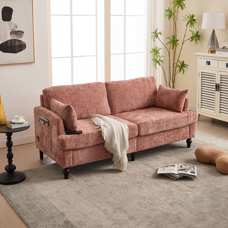 Chenille 2 Seater Sofa With LED Light, USB Charging Port, And Storage Bag