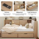 L-Shaped Daybed Corner Bed Under Bed Drawers With Storage Bookcase And Upholstered Headboard And USB Charging Ports