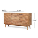 Boho Handcrafted 3 Door Sideboard, Carved Texture & Artisanal Charm - Natural
