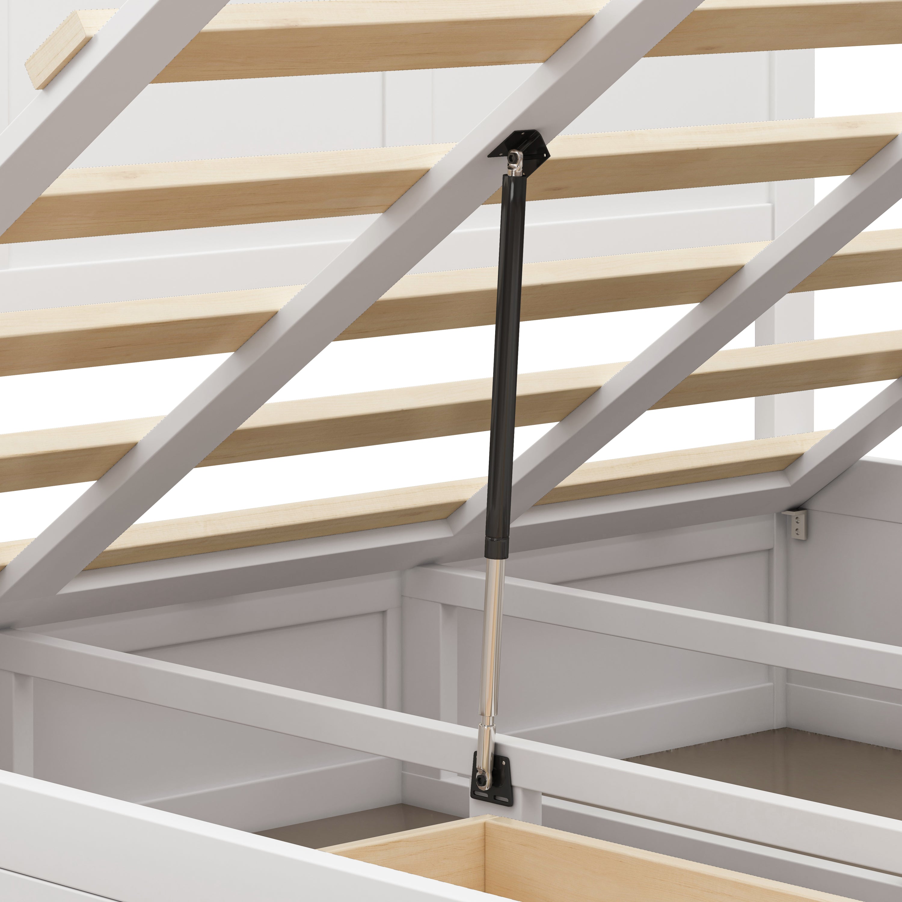 Luxury Queen Size Wood Platform Bed with Hydraulic Storage System and 2 Drawers,Streamlined Headboard & Footboard, White