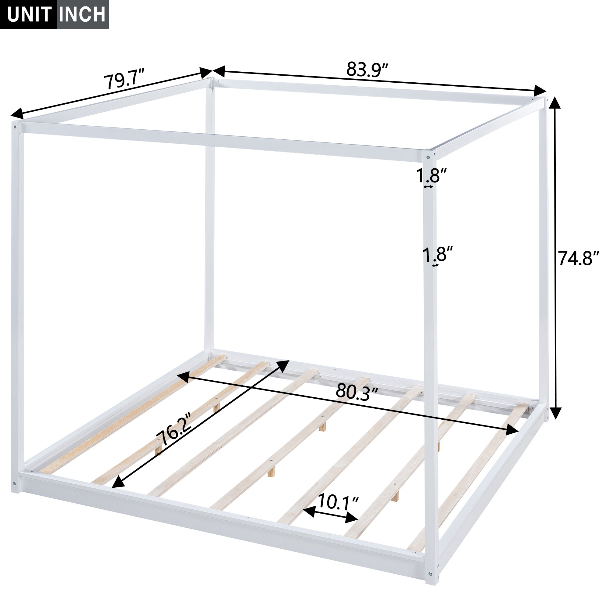 King Size Canopy Platform Bed with Support Legs,White - Atlantic Fine Furniture Melbourne FL