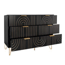 Modern 6 Drawer Dresser, Modern Dresser With Metal Handles, Storage Chest Of Drawer, Wide Dresser Drawer Organizers With Carving Design For Bedroom, Living Room, Hallway - Black